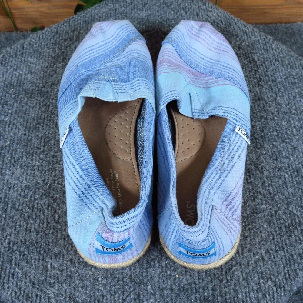 TOMS Alpargata Women Slip On Flat Size 8.5 Everyday Walking Blue Striped Canvas